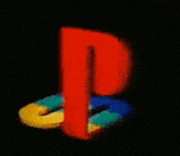 a close up of a red playstation logo on a black background .
