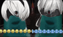 a row of smiley faces are lined up next to a cartoon character