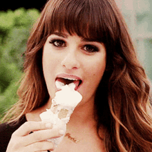 glee rachel berry ice cream eating ice cream cone