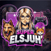 a logo that says super elsjuh with a girl and animals