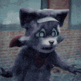 a purple cat wearing a hat and scarf
