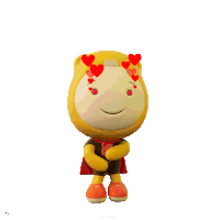 a cartoon character with hearts on his face and the word loves behind him