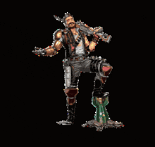 a pixel art of a man holding a gun on a cactus