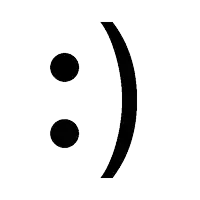 a black and white smiley face with two dots and a slight smile