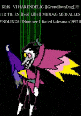 a pixel art of a person with the words kris vi har endelig