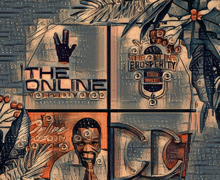 a painting of a man with the words " the online " written on it