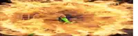 a person in a green shirt is surrounded by a large explosion of flames .