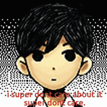 a pixelated image of a boy with the words " i super dont care about it super dont care "