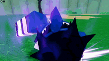 a video game character is laying on the ground with a purple glowing object behind him .