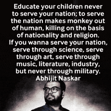 a man with glasses and a quote about educating your children