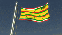 a yellow red and green flag with letters c on it
