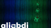 a blue and green striped background with the word ali on the bottom right