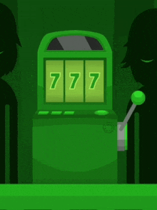 a green slot machine with the number 777 on the front