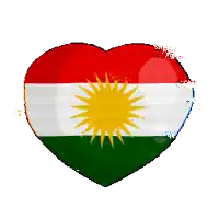 a heart shaped flag with a yellow sun in the middle