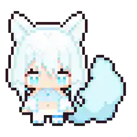 a pixel art of a girl with white hair and a blue tail .
