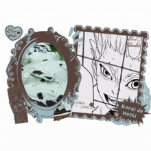 a picture frame with a picture of a man and the words " korai de hoshi " on the bottom