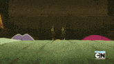 a cartoon character laying on a bed with the cn logo on the bottom