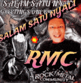 a poster for rmc rock metal community with a picture of a man