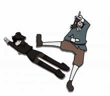 a cartoon of a man kicking another man