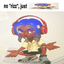 a cartoon character wearing headphones with the words no " rizz " just