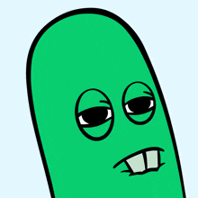 a green cartoon character with a surprised expression