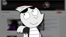 a cartoon character wearing sunglasses stands in front of a website