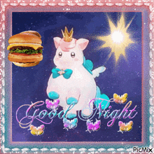 a picture of a unicorn with a crown and the words good night