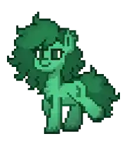 a pixel art of a green pony with a long mane
