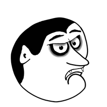 a black and white drawing of a vampire with a circle around his head