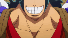 a close up of a cartoon character with a big smile