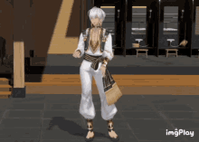 a man in a white and gold outfit is dancing in a room with imagesplay written on the bottom