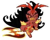 a pixel art drawing of a monster with a sword and flame coming out of it 's mouth .