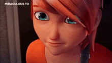 a close up of a cartoon character with miraculous to written on the bottom right
