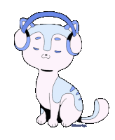 a cartoon drawing of a cat wearing headphones and sleeping .