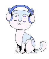 a cartoon drawing of a cat wearing headphones and sleeping .
