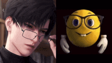 a man wearing glasses next to a smiley face with glasses