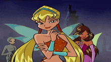 a cartoon of a girl with wings standing next to another girl with wings