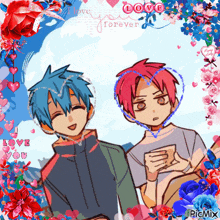 a picture of two anime characters with the words love you forever on the top