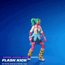 a video game character has a flash kick emote that says " go home and be a family man "