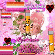 a picture of a pencil with arms and legs with the words morning lesbian on it