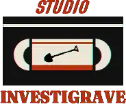 a logo for studio investigrave with a shovel in the middle
