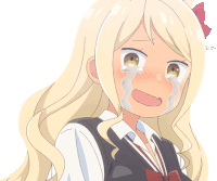 a girl with long blonde hair is crying with tears running down her face