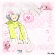a picture of a boy with an umbrella and the name fudanshi prince