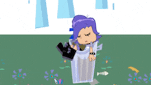 a cartoon character is sitting in a trash can