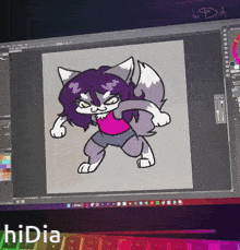 a computer screen displays a cartoon of a cat with a tail