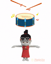 a cartoon of a girl playing a drum with the word zhoucita on her shirt