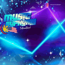 a poster for music euphoria international has a blue background
