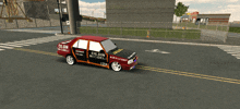 a red and black car with cilgin nickel on the side