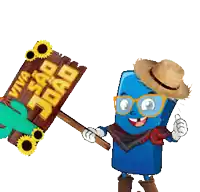 a cartoon character is holding up a sign that says viva sao joao