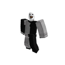 a roblox character with a funny face is walking and screaming .
